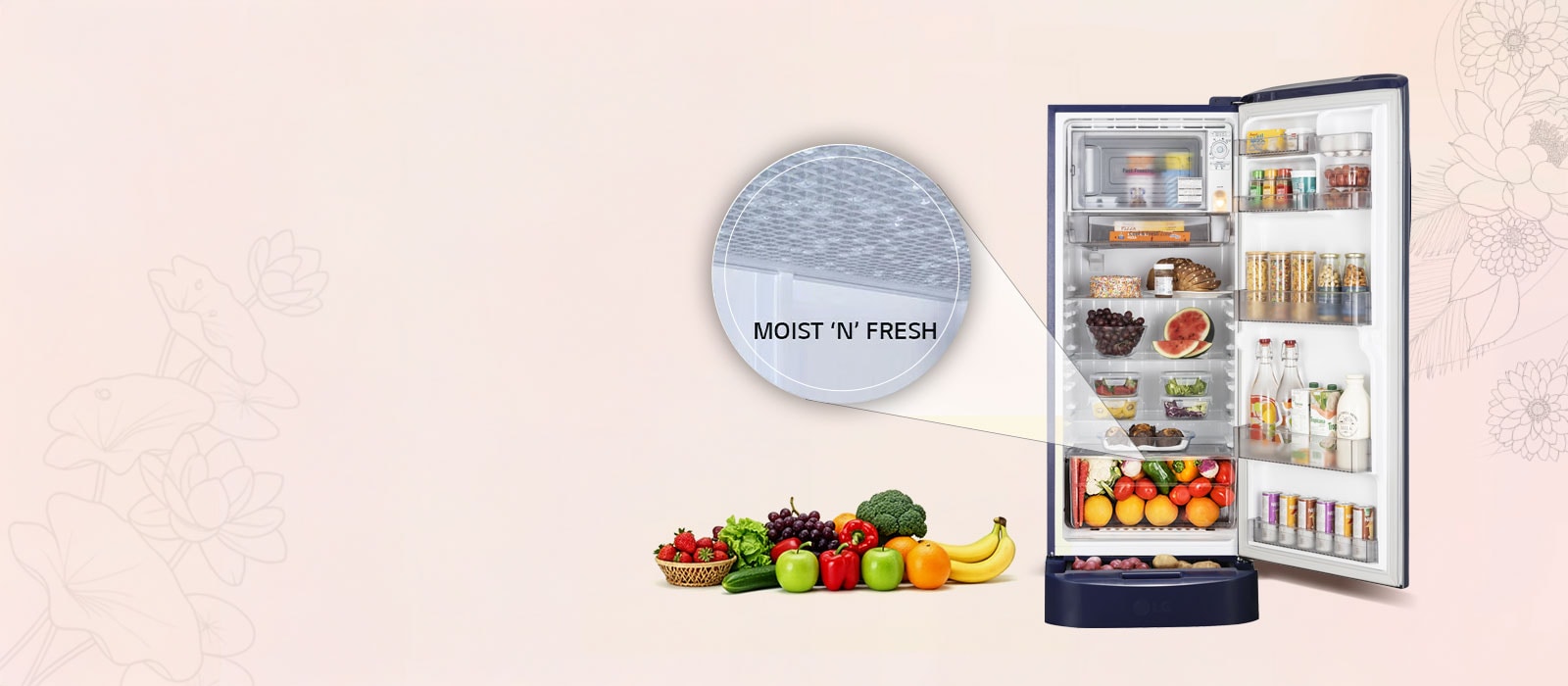 LG 224L Single Door Refrigerator, Smart Inverter Compressor, Base Stand drawer, Royal Spring, Auto Smart Connect: Product feature