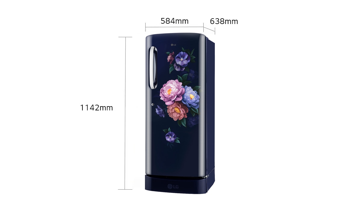 LG 224L Single Door Refrigerator, Smart Inverter Compressor, Base Stand drawer, Royal Spring, Auto Smart Connect: Dimensions and installation