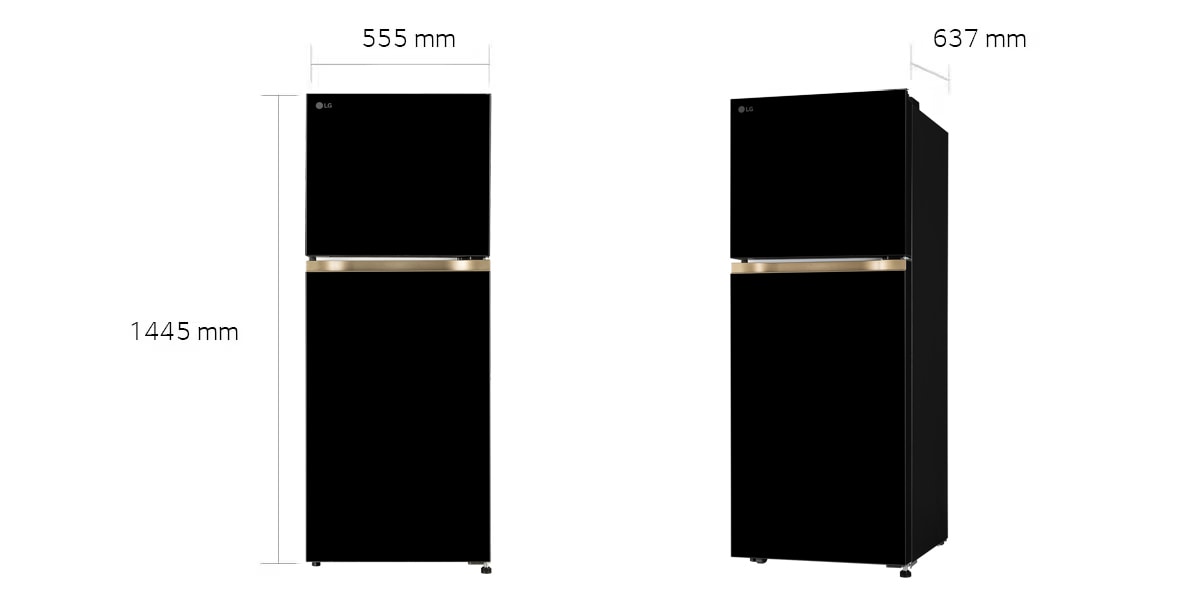 LG 225L Double Door Refrigerator with Smart Mode, Auto Smart Connect, Smart Inverter Compressor, Multi Air Flow, Onyx Black, 1 Star: Dimensions and installation