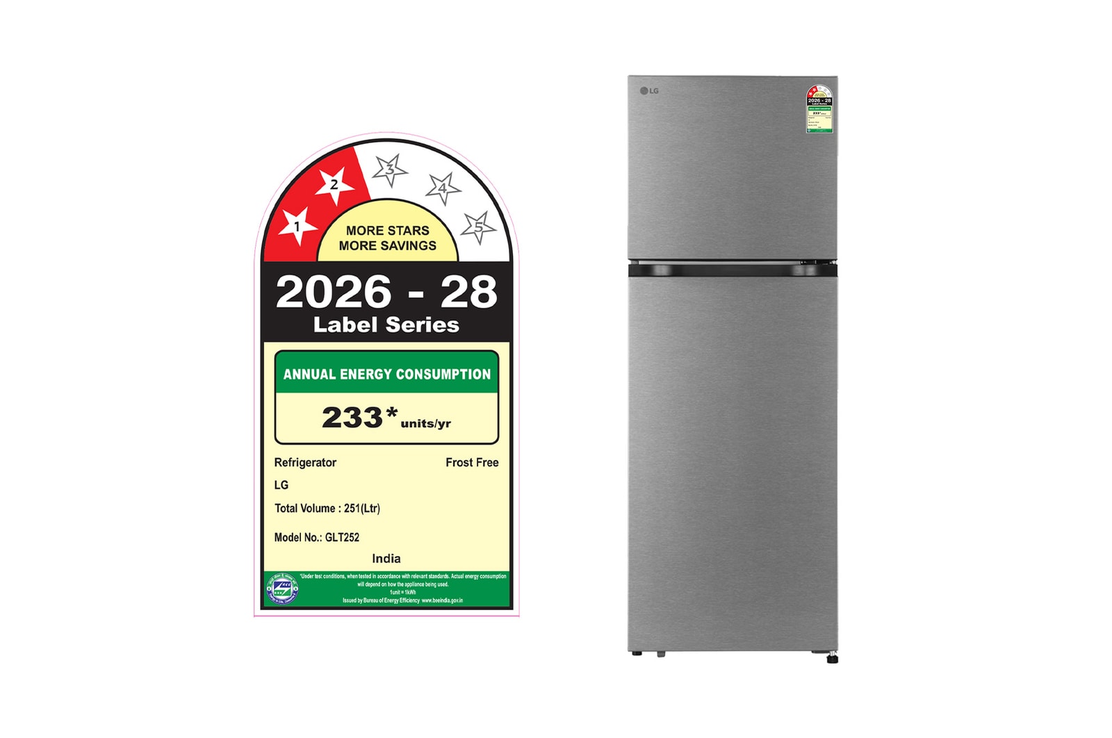 LG 251L Double Door Refrigerator, Convertible, Auto Smart Connect, Smart Inverter Compressor, Multi Air Flow, Dazzle Steel, 2 Star - official_regulatory_energy_label