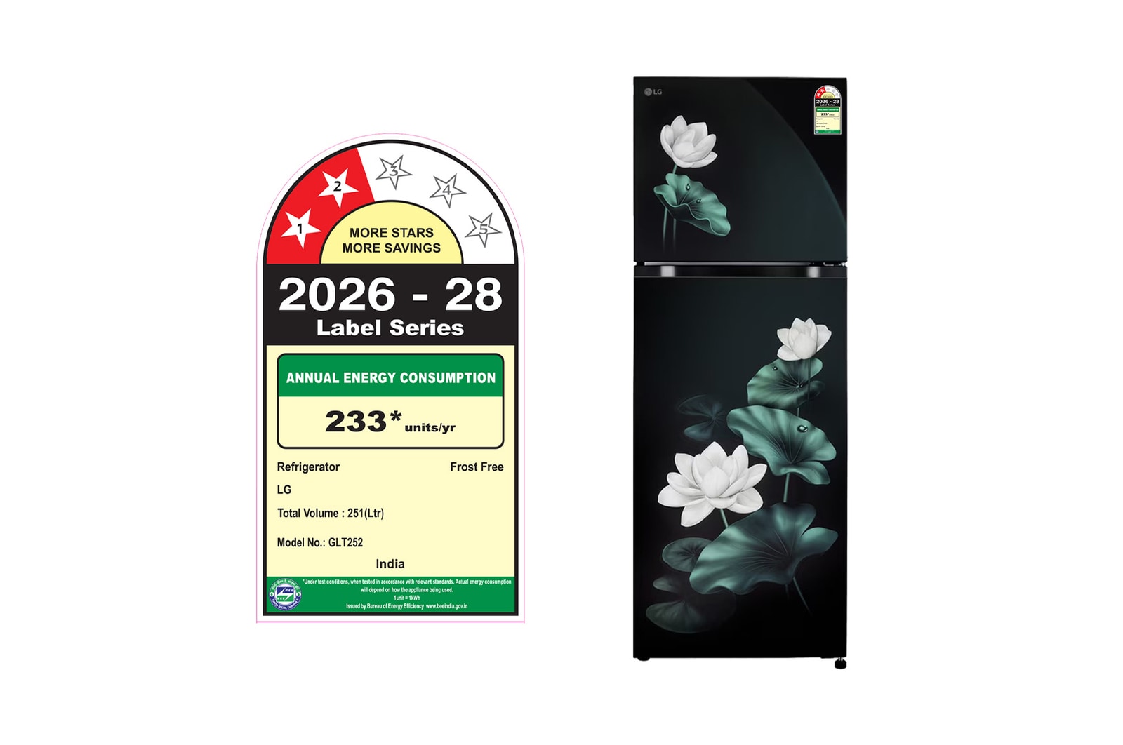 LG 251L Double Door Refrigerator, Convertible, Auto Smart Connect, Smart Inverter Compressor, Multi Air Flow, Emerald Lotus, 2 Star - official_regulatory_energy_label