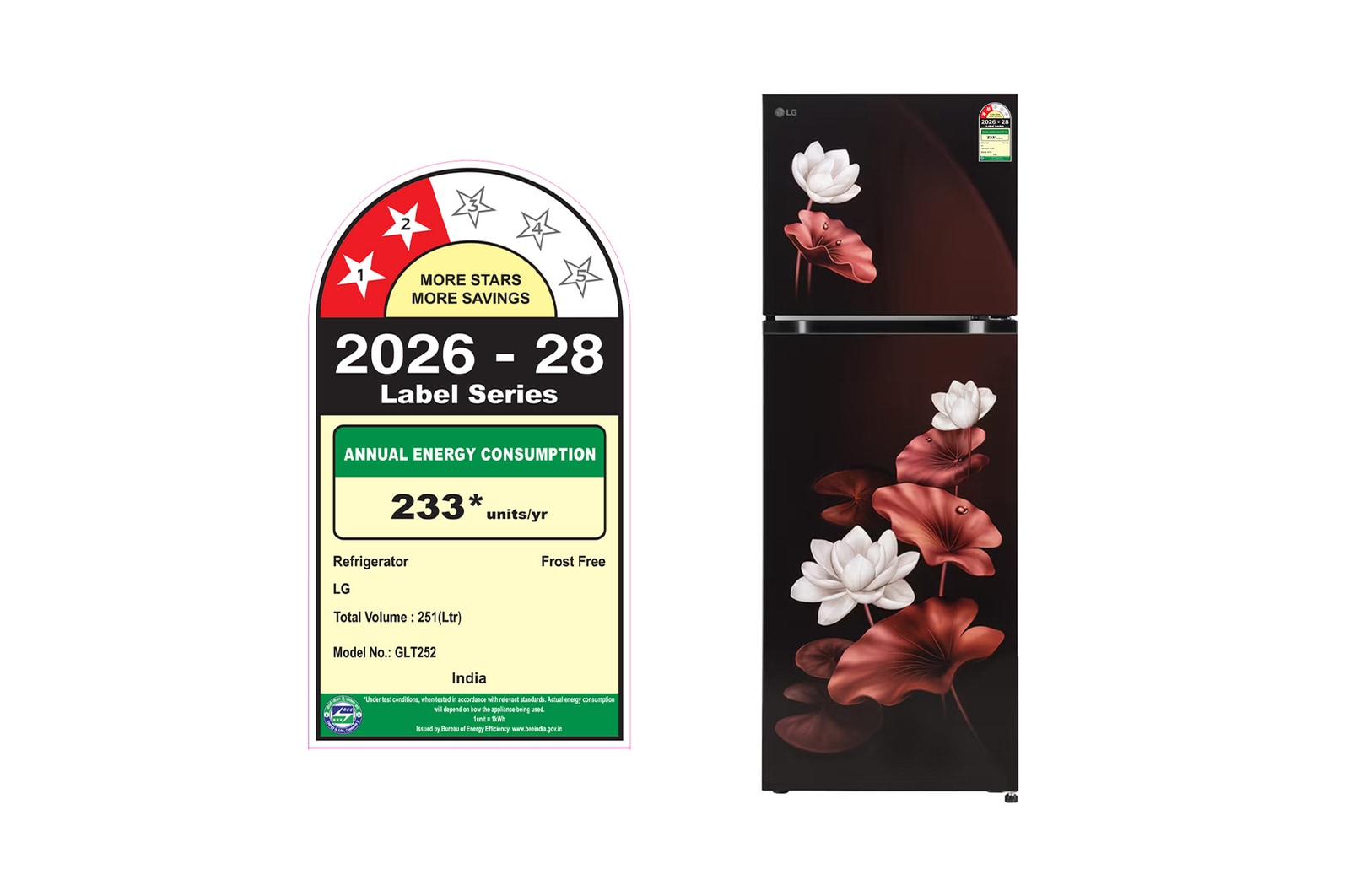 LG 251L Double Door Refrigerator, Convertible, Auto Smart Connect, Smart Inverter Compressor, Multi Air Flow, Scarlet Lotus, 2 Star - official_regulatory_energy_label