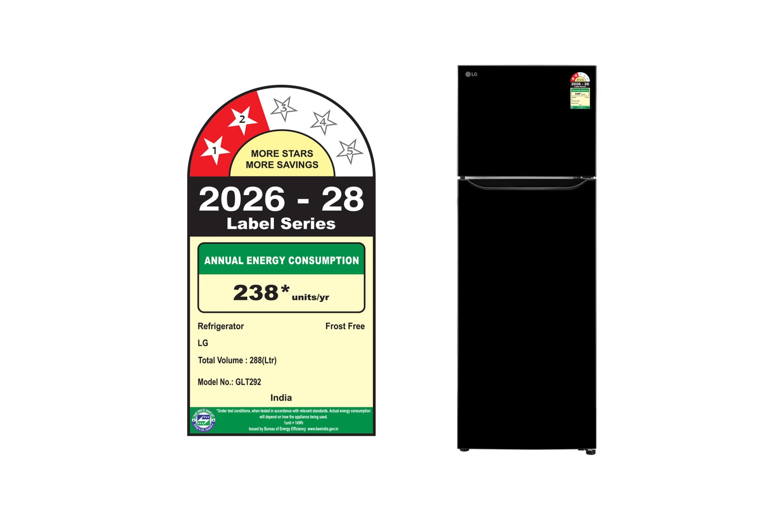 LG 288 L Double Door Refrigerator, Convertible, Smart Inverter Compressor, Ebony Sheen, 2 Star - official_regulatory_energy_label