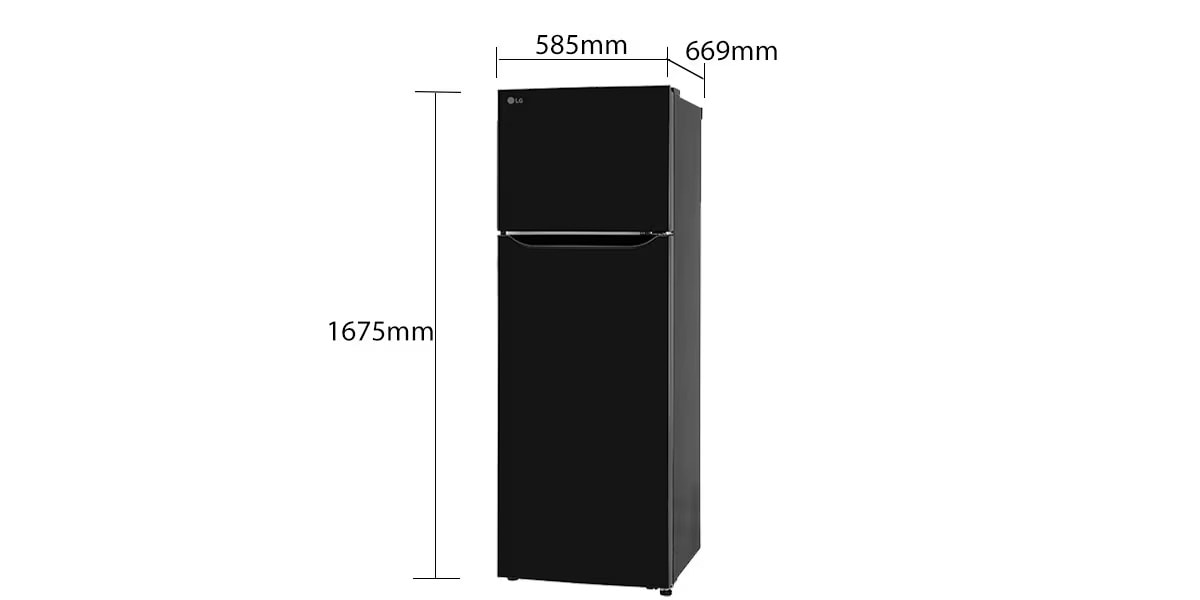 LG 288 L Double Door Refrigerator, Convertible, Smart Inverter Compressor, Ebony Sheen, 2 Star: Dimensions and installation