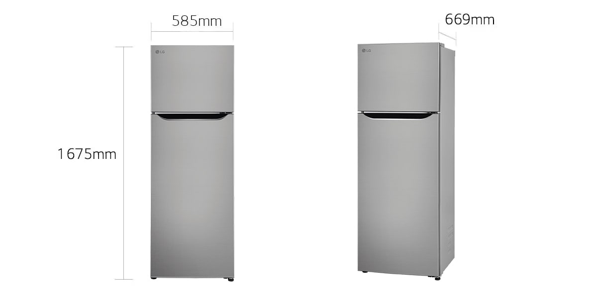 LG 288 L Double Door Refrigerator, Smart Inverter Compressor, Convertible, Shiny Steel, 2 Star: Dimensions and installation