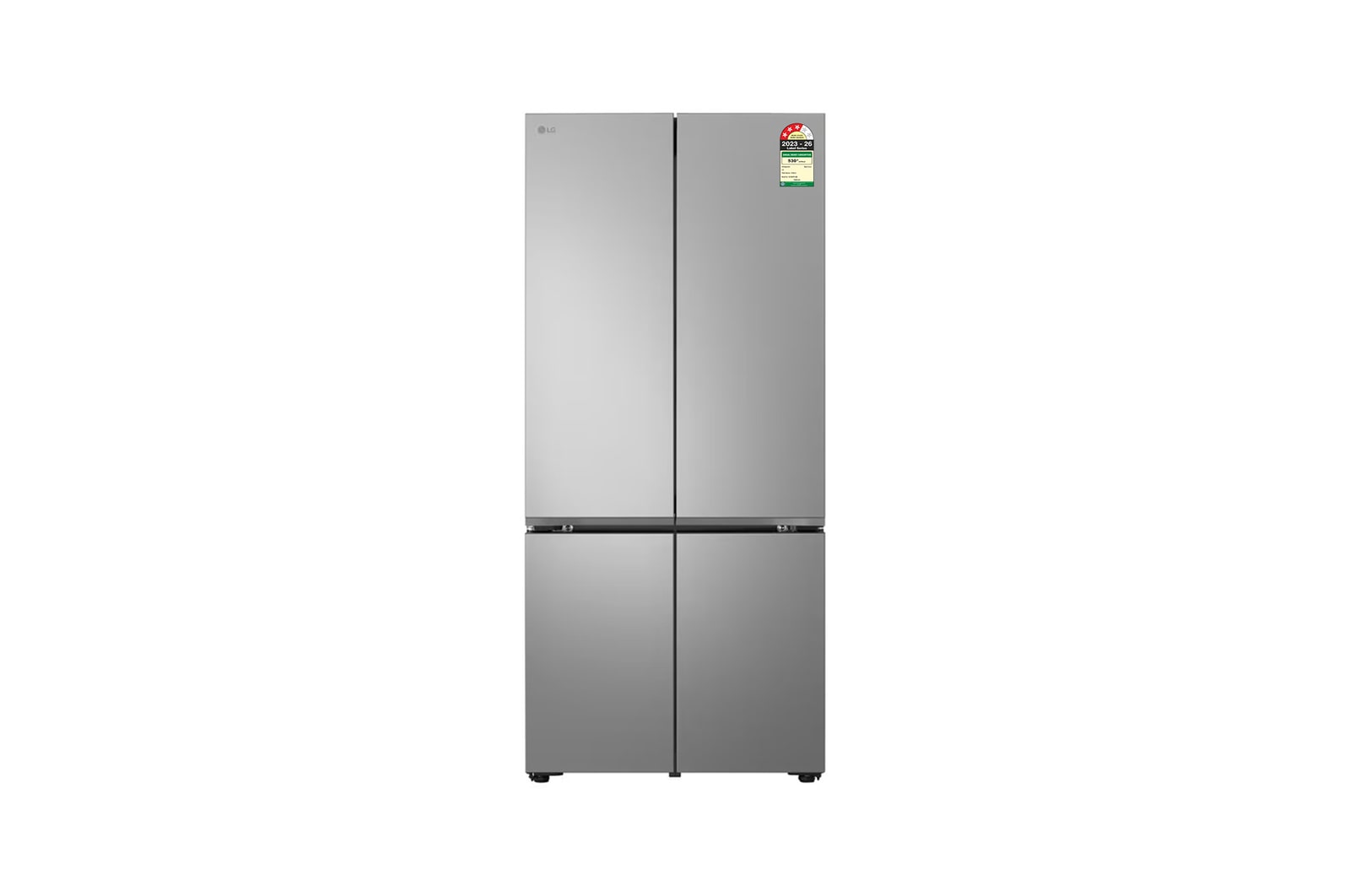 LG 610L French Door Refrigerator, Fresh Converter+, Wi-Fi Convertible, DoorCooling+™, Prime Silver Finish, 3 Star GV-B25FFLMB
