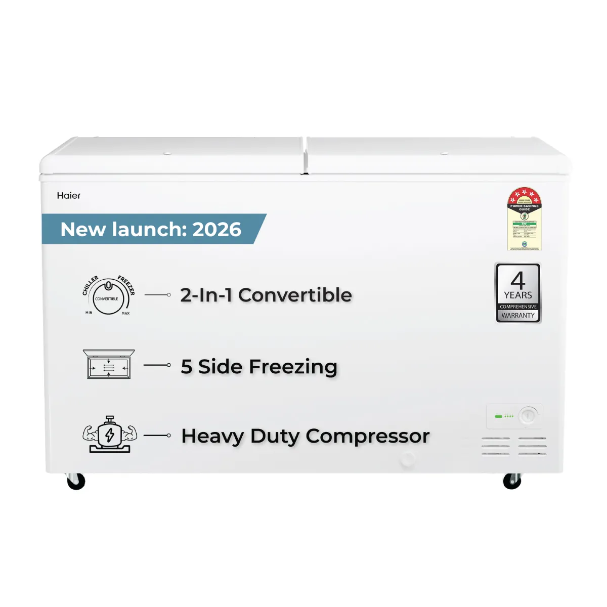 588 Litres, 5 Star - Double door Hard Top Convertible Deep Freezer: Product feature