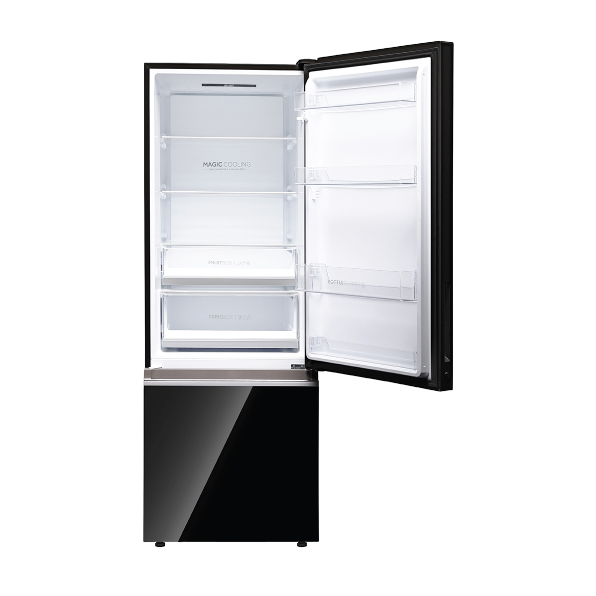 Haier 325L 2-Star Black Glass Double Door Bottom Mount Refrigerator