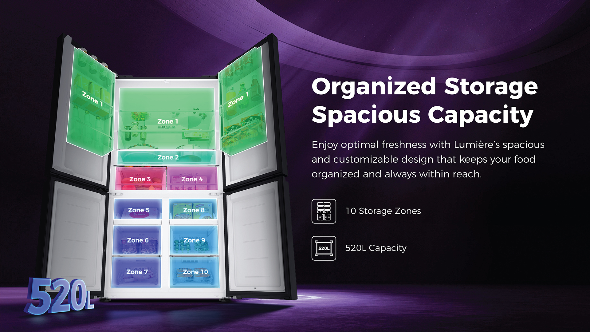 Haier 520L Lumiere 4-Door Side by Side Refrigerator Wi-Fi Mirror Glass 3 Star: Product feature