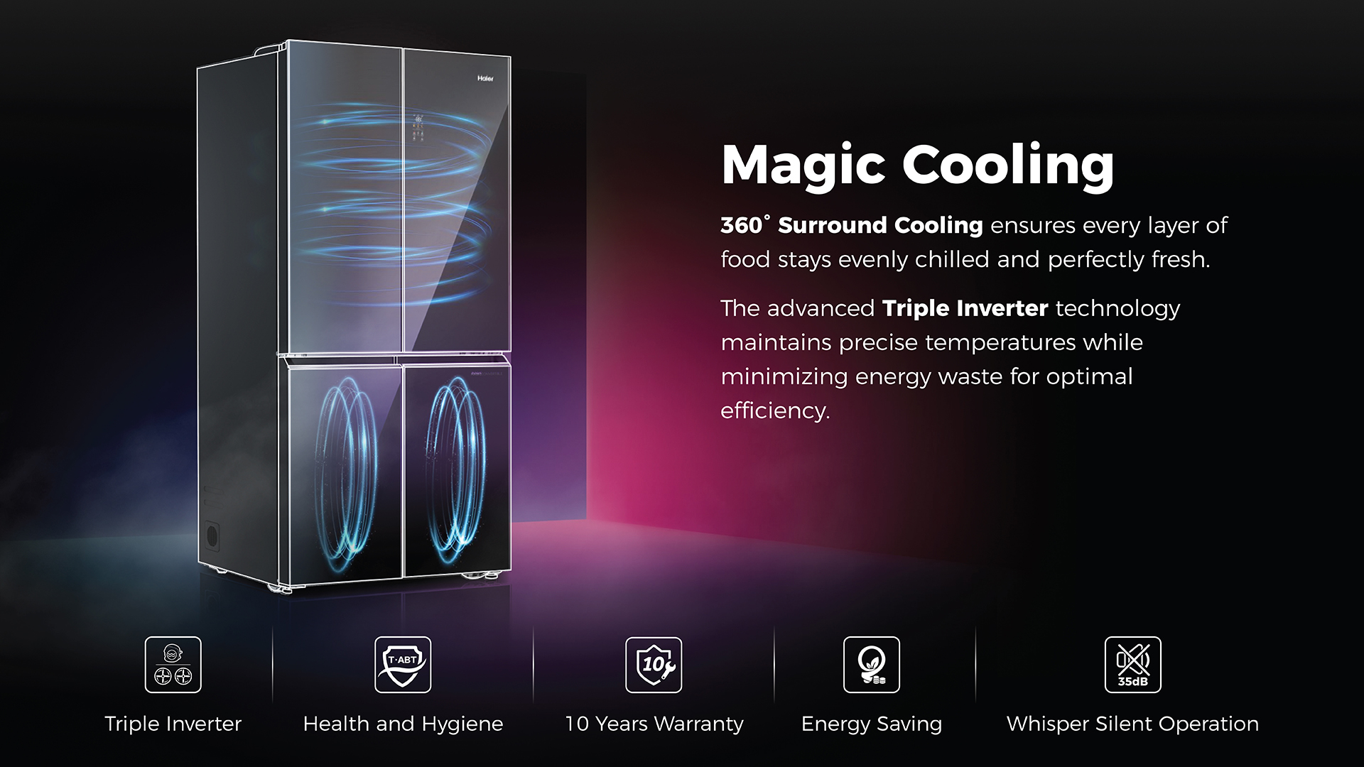Haier 520L Lumiere 4-Door Side by Side Refrigerator Wi-Fi Mirror Glass 3 Star: Product feature