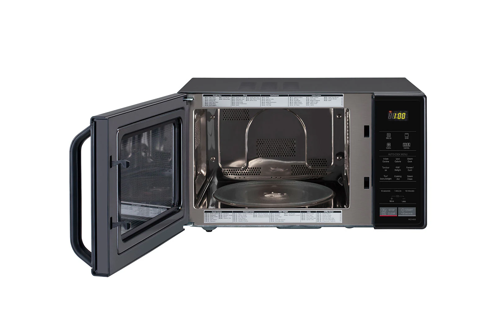 LG 21 L Convection Microwave Oven with Glass Door, 151 Auto Cook Menu, Quartz Heater, Health Plus Menu, Glossy Black