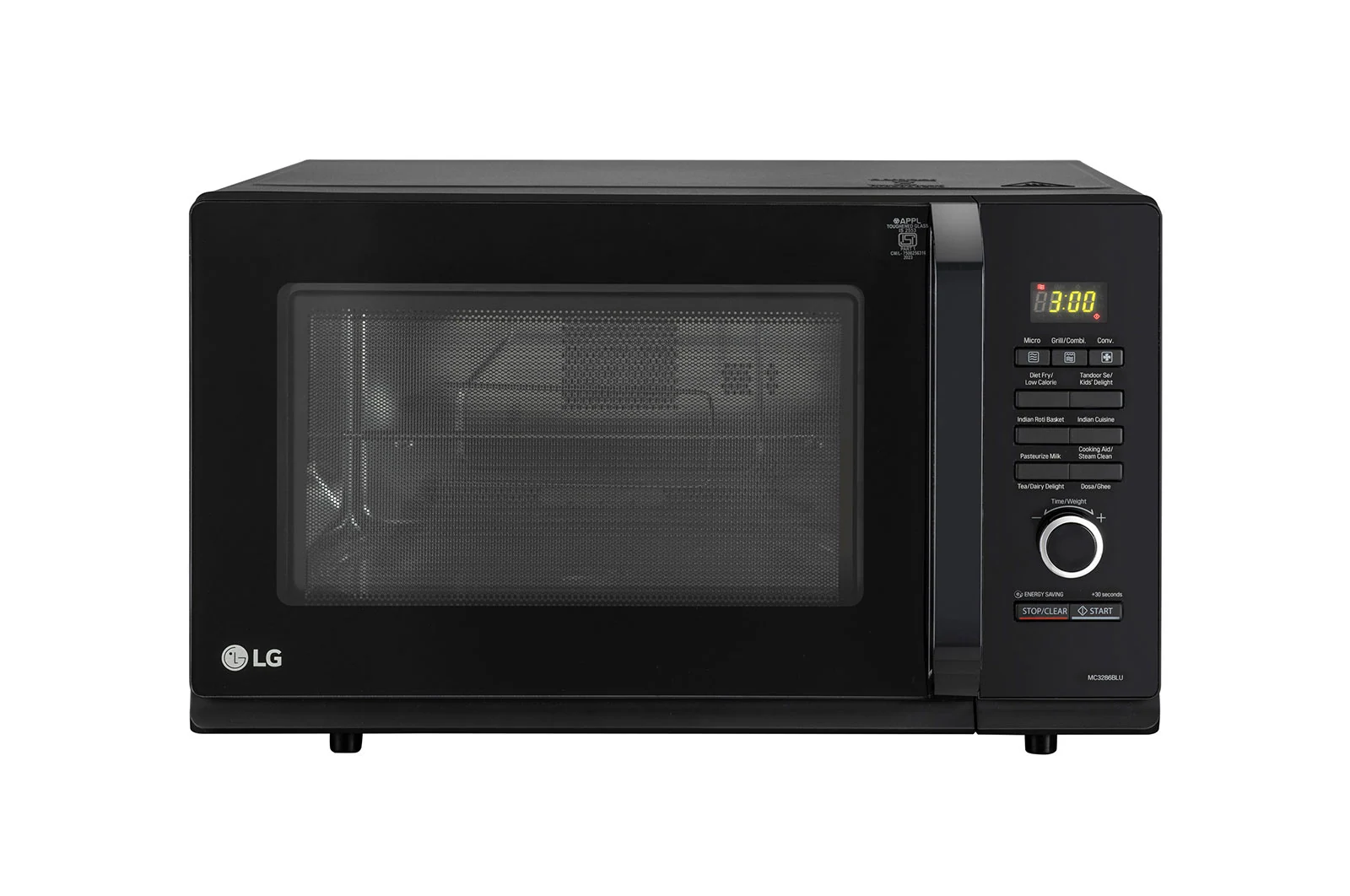 LG 32 L Convection Microwave Oven, Stainless Steel Cavity, 360° Motorised Rotisserie, Diet Fry™, Black