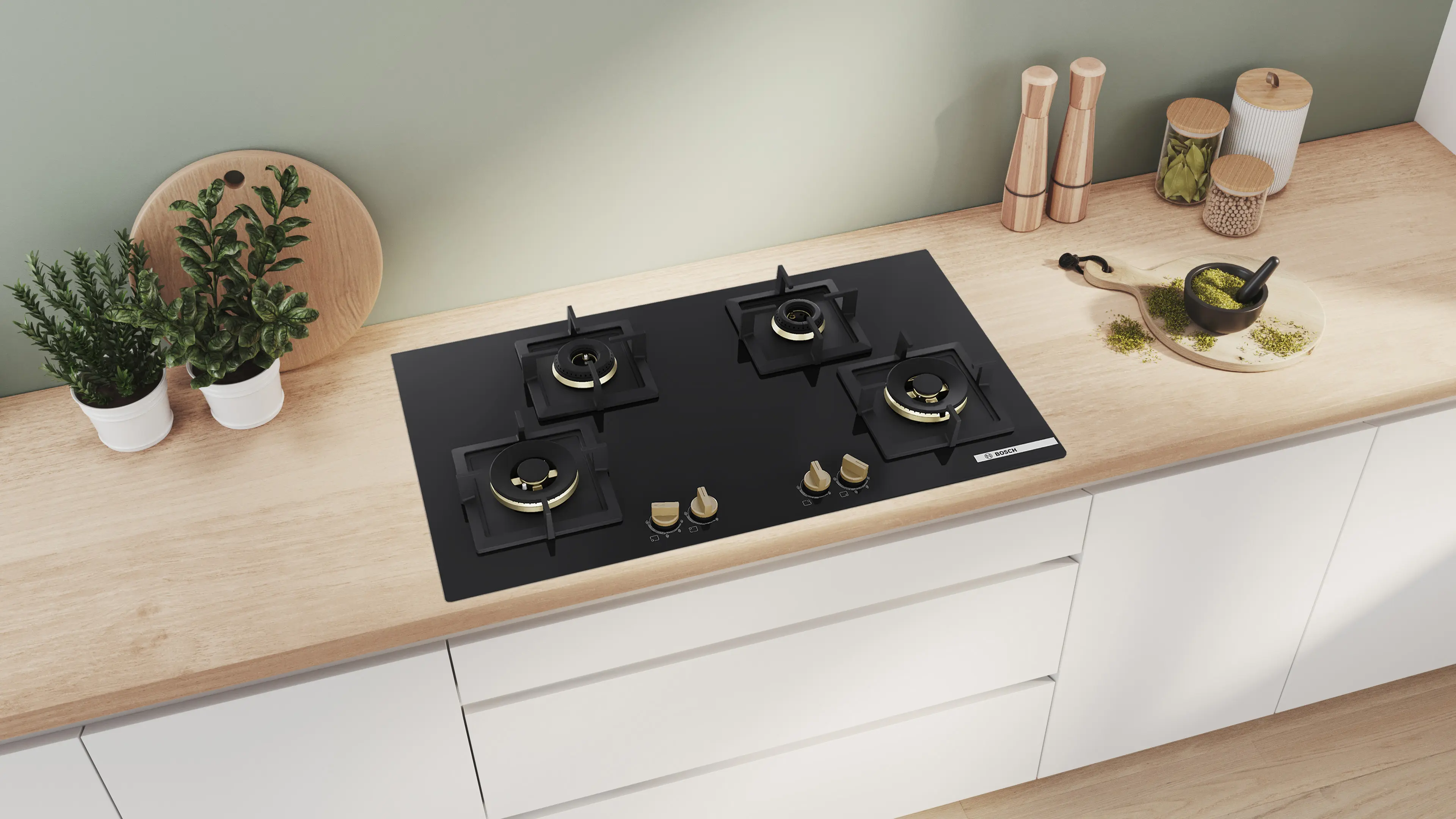 Series 4 Gas hob 90 cm Tempered glass, Black