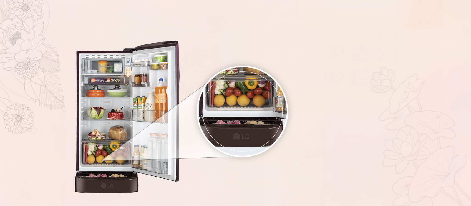 LG 185 L Single Door Refrigerator with Base Stand Drawer, Smart Inverter Compressor, Direct Cool, Wine Glory, 5 Star - catalogue_feature_base_stand