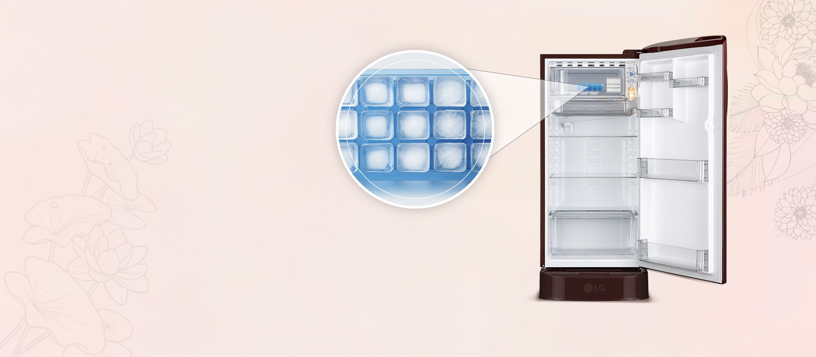 LG 185 L Single Door Refrigerator with Base Stand Drawer, Smart Inverter Compressor, Direct Cool, Wine Glory, 5 Star - catalogue_feature_ice_making