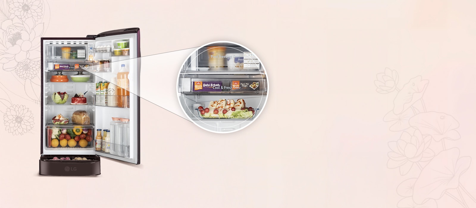LG 185 L Single Door Refrigerator with Base Stand Drawer, Smart Inverter Compressor, Direct Cool, Wine Glory, 5 Star - catalogue_feature_chiller_tray