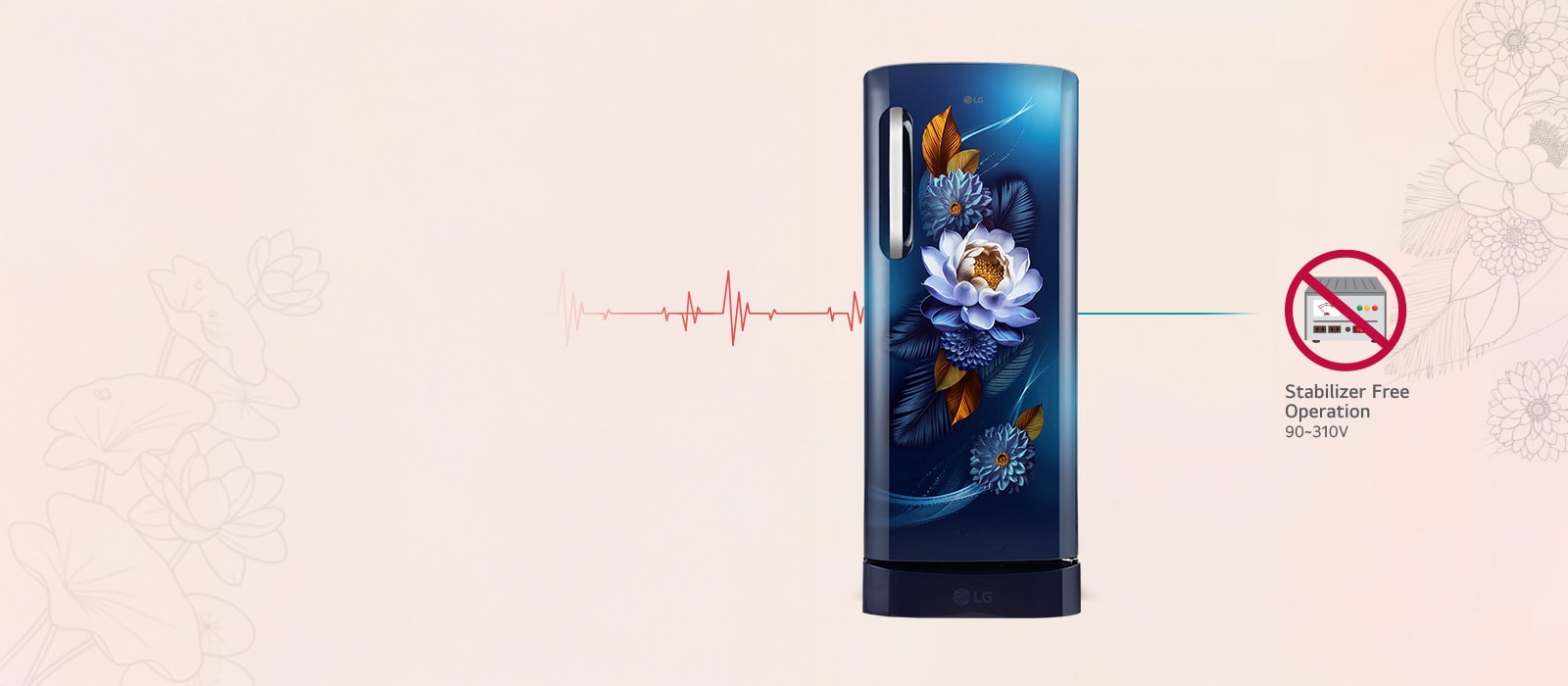 LG 224 L Single Door Refrigerator with Base Stand Drawer, Smart Inverter Compressor, Direct Cool, Blue Waterlily, 5 Star - catalogue_feature_stabilizer_free