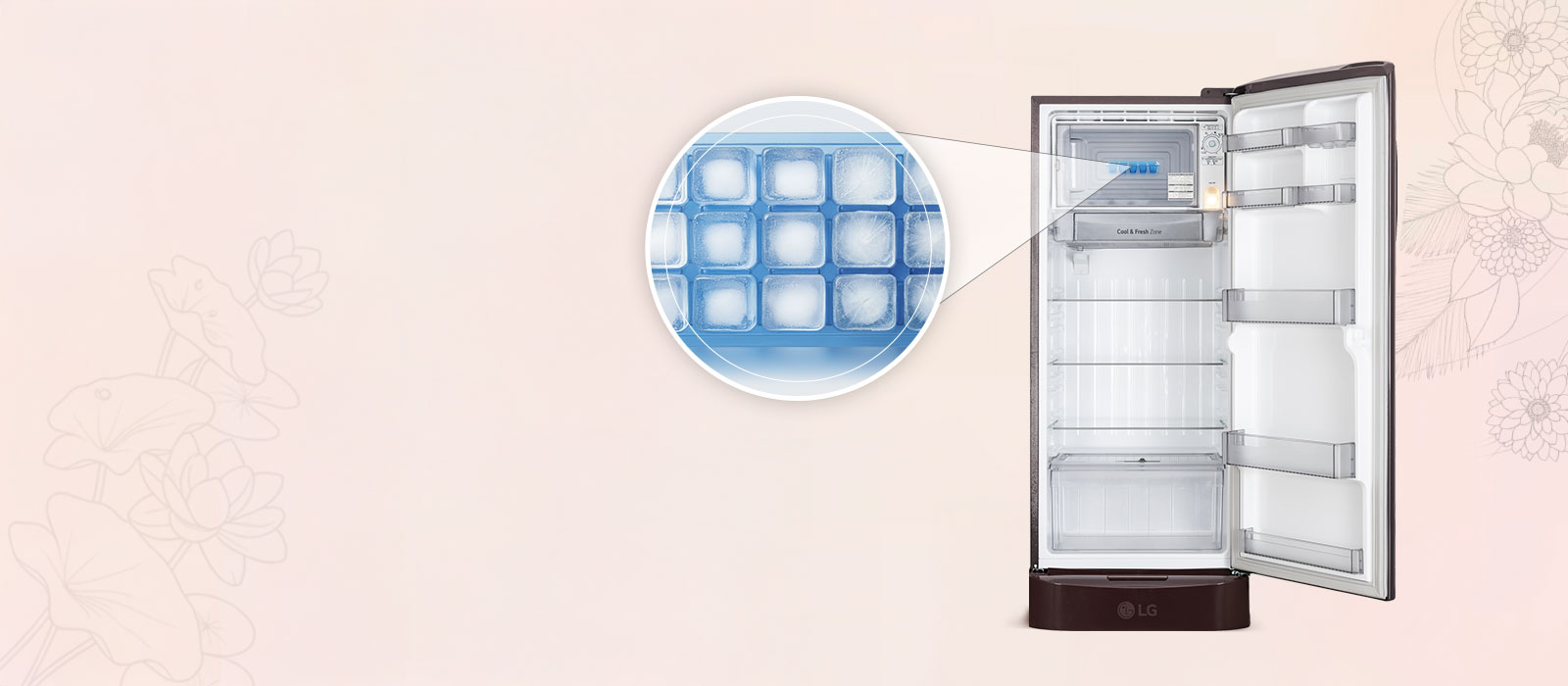 LG 224 L Single Door Refrigerator, Base Stand Drawer, Smart Inverter Compressor, Wine Spring, 5 Star - catalogue_feature_ice_making