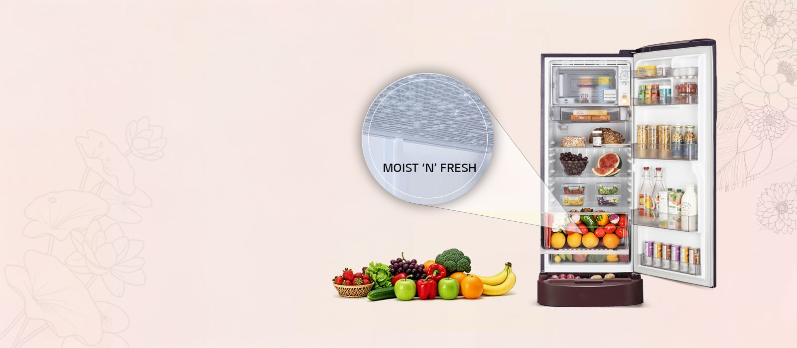 LG 224 L Single Door Refrigerator, Base Stand Drawer, Smart Inverter Compressor, Wine Spring, 5 Star - catalogue_feature_moist_n_fresh