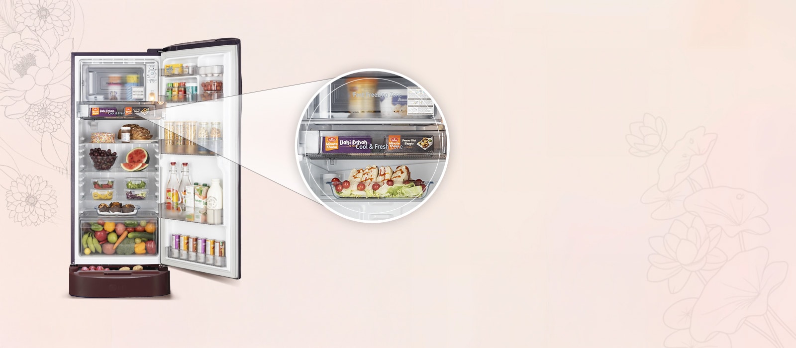 LG 224 L Single Door Refrigerator, Base Stand Drawer, Smart Inverter Compressor, Wine Spring, 5 Star - catalogue_feature_chiller_tray
