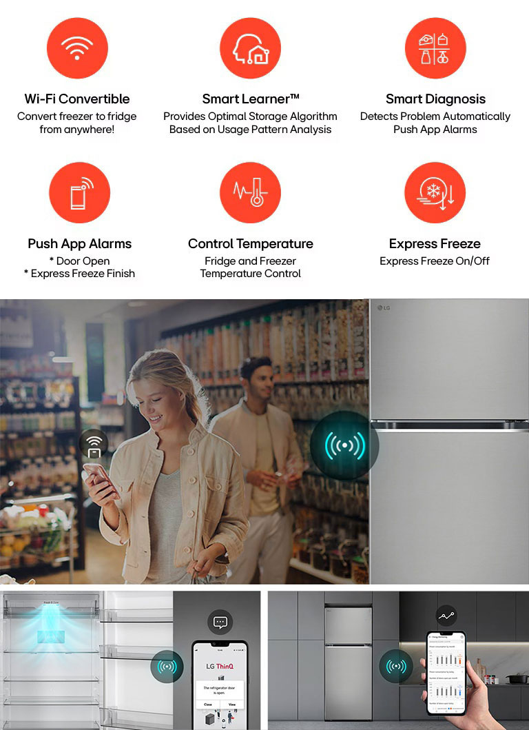 LG 398L, Double Door Refrigerator, Smart Diagnosis™, Convertible, Shiny Steel Finish, 2 Star - GLT4026SNPZ: Product feature