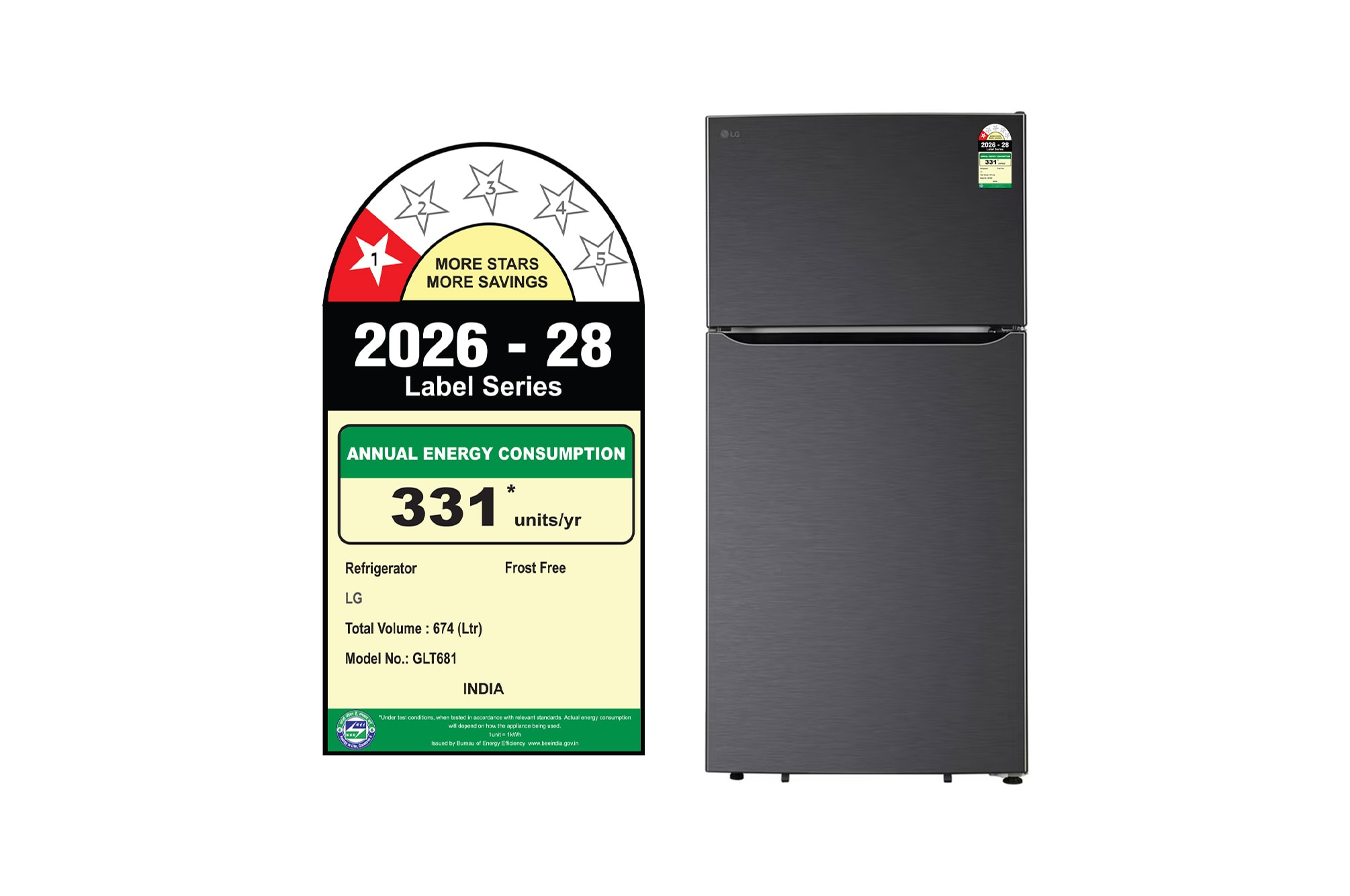 LG 674L Double Door Refrigerator, Smart Inverter Compressor, Matte Black, 1 Star - GLT6816ODMC: Product feature
