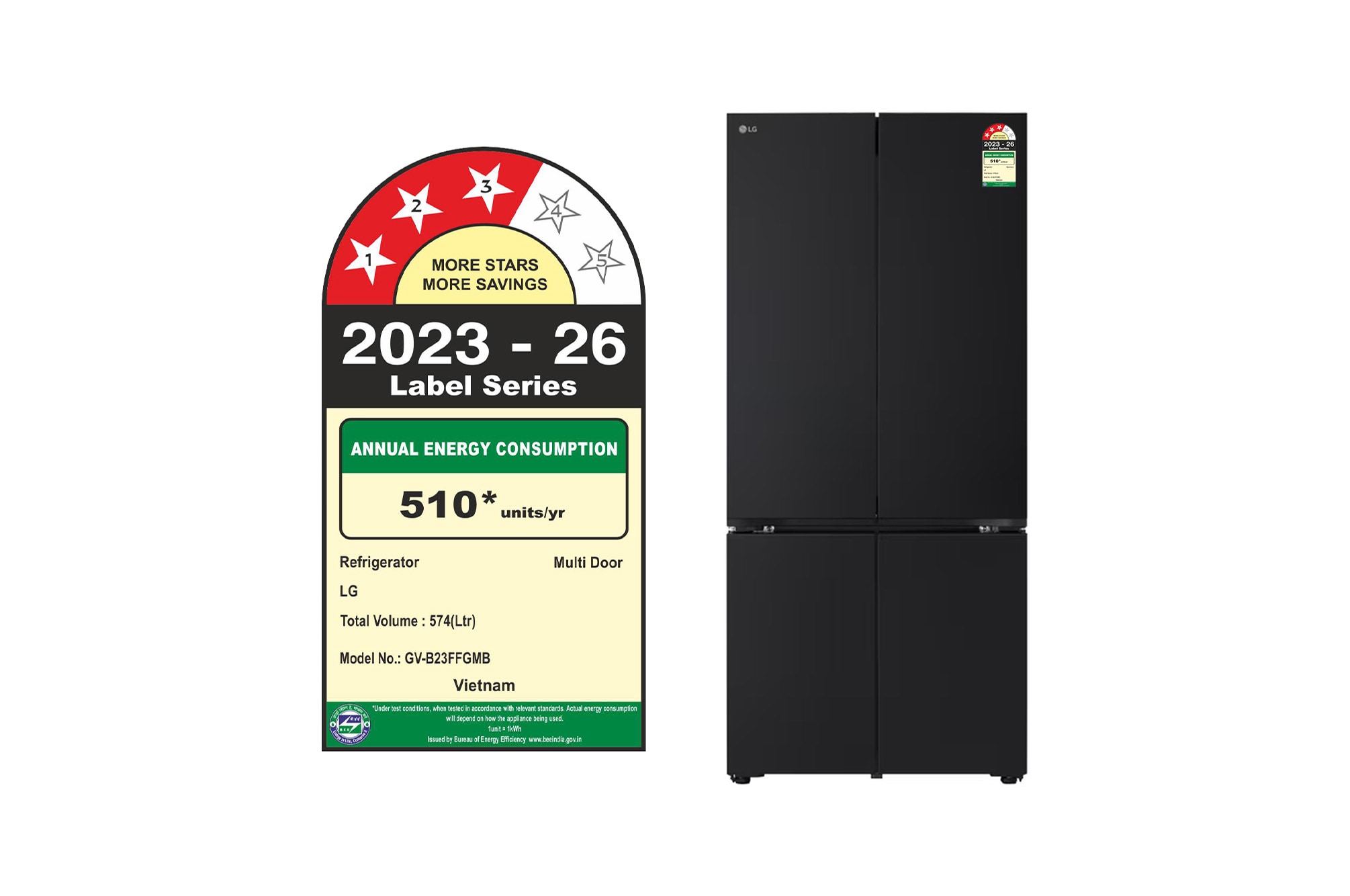 LG 574L French Door Refrigerator, Fresh Converter+, Wi-Fi Convertible, DoorCooling+ Black Glass Finish, 3 Star - GV-B23FFGMB: Product feature
