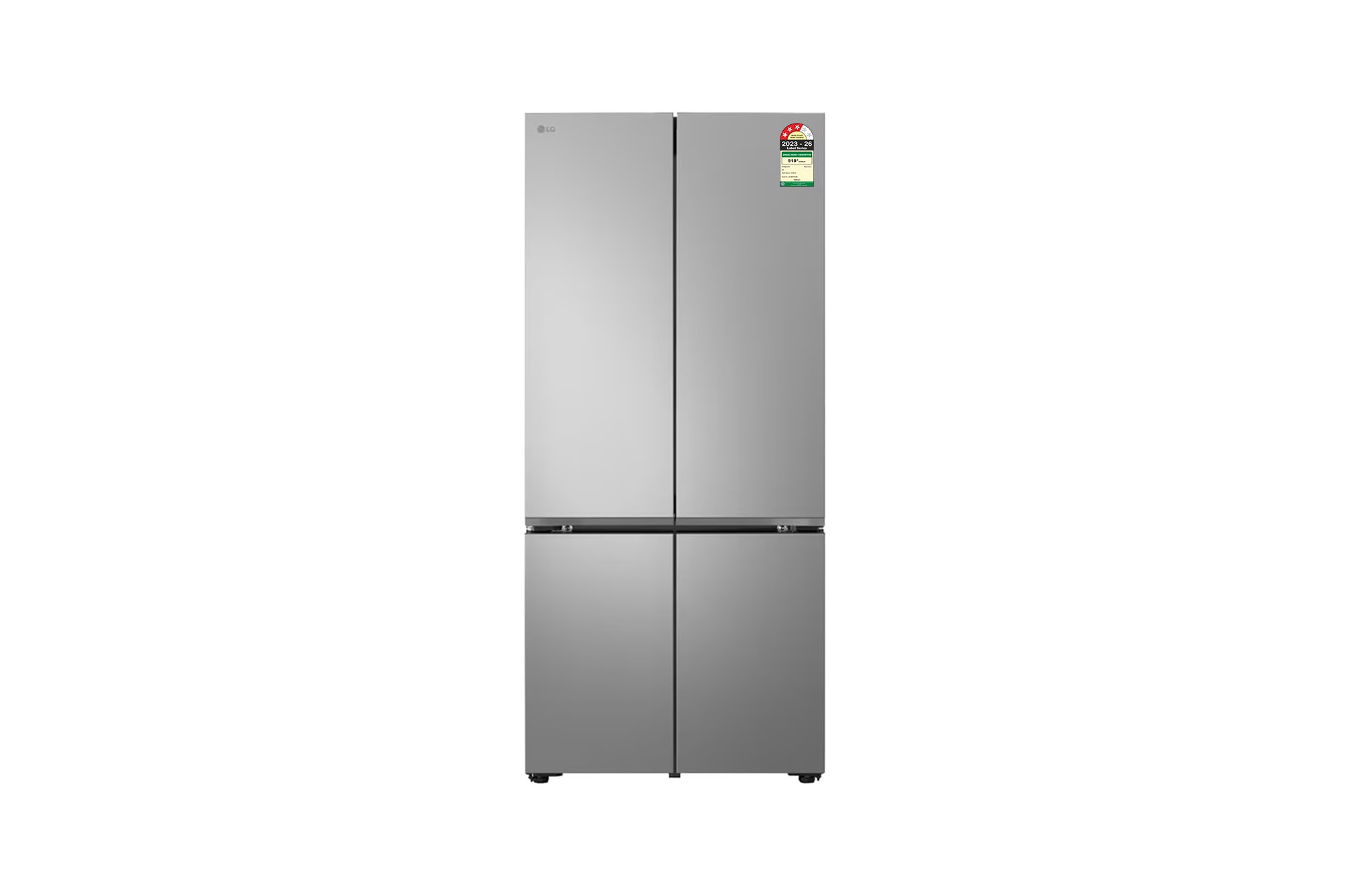 LG 574L French Door Refrigerator, Fresh Converter+, Wi-Fi Convertible, DoorCooling+, Prime Silver, 3 Star - GV-B23FFLMB