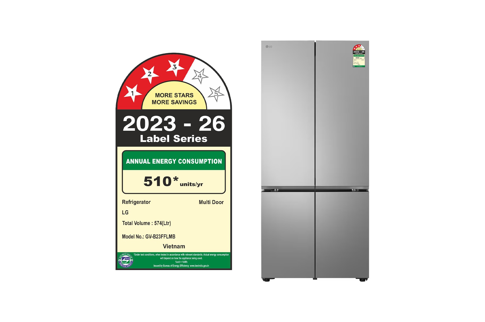 LG 574L French Door Refrigerator, Fresh Converter+, Wi-Fi Convertible, DoorCooling+, Prime Silver, 3 Star - GV-B23FFLMB: Product feature