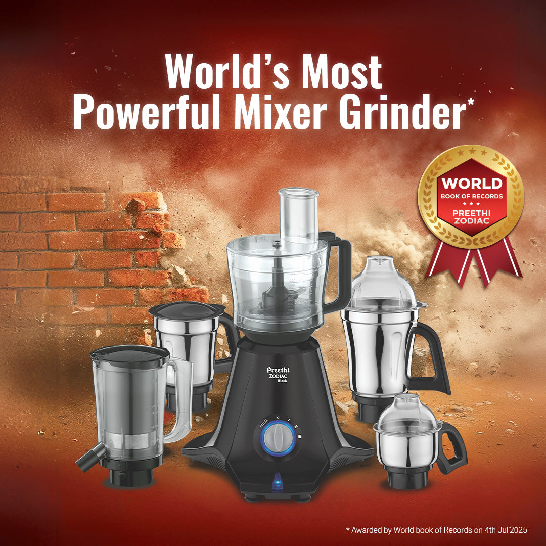 Preethi Zodiac Black Mixer Grinder - 750W - Chef Jar + 4 Jar - 2 Year Warranty | Lifelong Free Service: Product feature