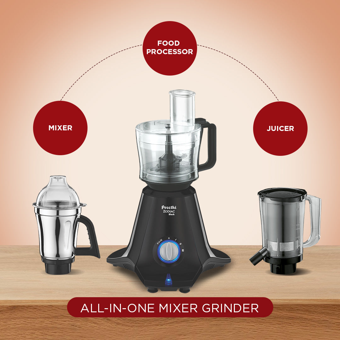 Preethi Zodiac Black Mixer Grinder - 750W - Chef Jar + 4 Jar - 2 Year Warranty | Lifelong Free Service: Product feature