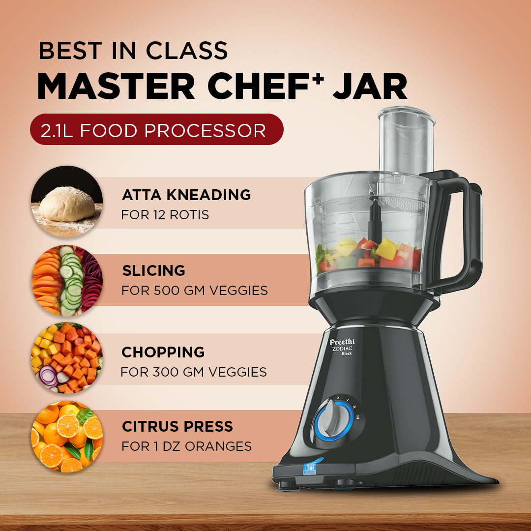 Preethi Zodiac Black Mixer Grinder - 750W - Chef Jar + 4 Jar - 2 Year Warranty | Lifelong Free Service: Product feature
