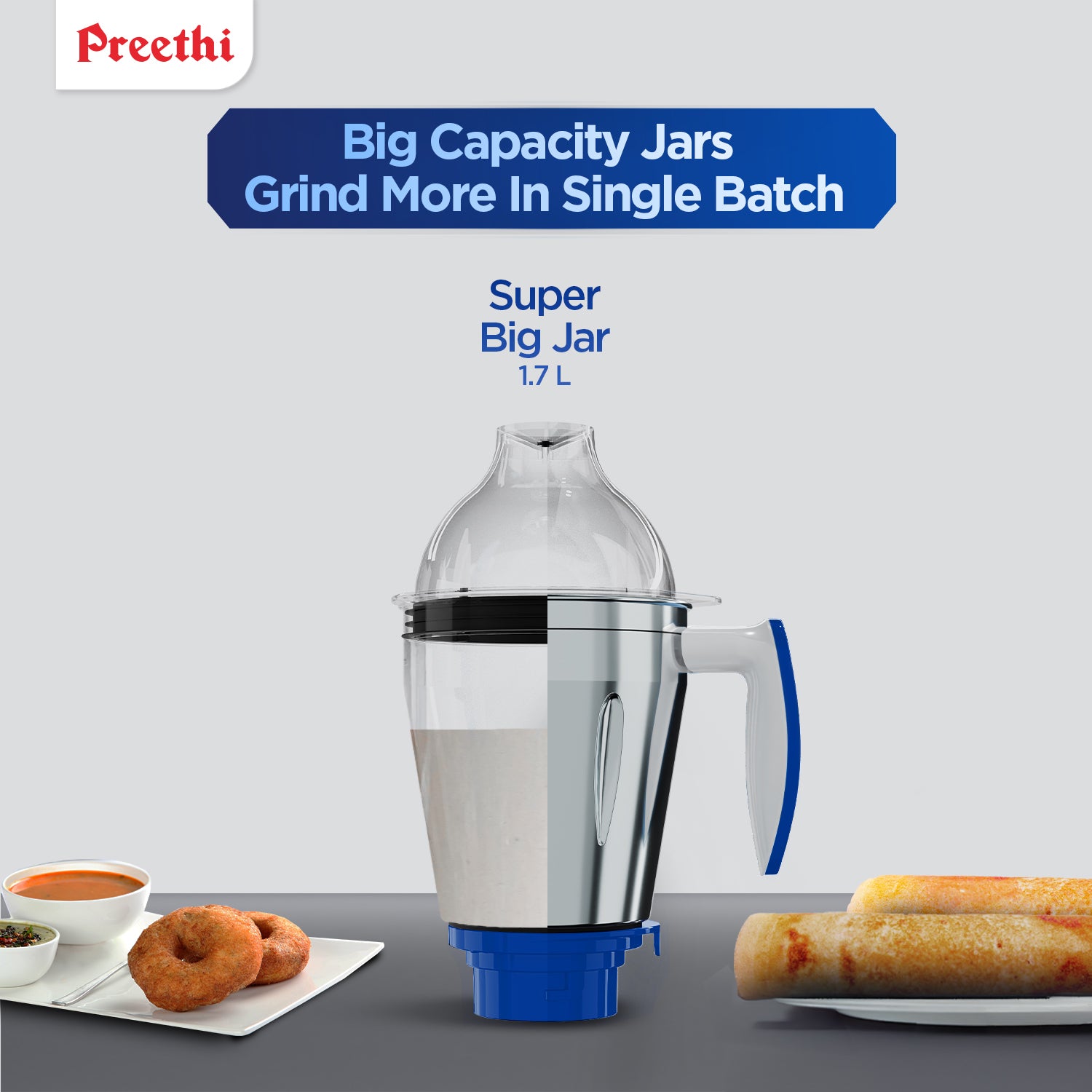 Preethi Blue Leaf Platinum 5.0 Mixer Grinder | 750 watt, 4 jars Incl Super Extractor & Grind 'N' Store Jar | Lifelong Free Service | 15 Years of Trust: Product feature