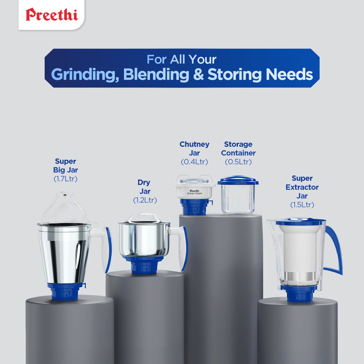 Preethi Blue Leaf Platinum 5.0 Mixer Grinder | 750 watt, 4 jars Incl Super Extractor & Grind 'N' Store Jar | Lifelong Free Service | 15 Years of Trust: Product feature