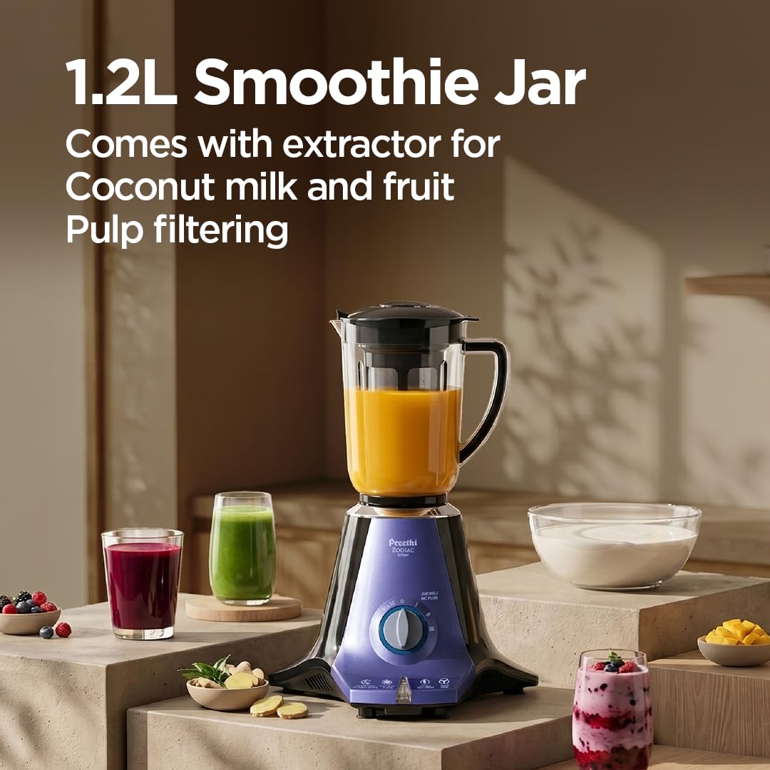Preethi Zodiac Glitter Mixer Grinder+Food processor I 750 Watt I 2yr Guarantee & Lifelong Free Service I 5 Jars (3 Stainless steel Jars +1 Juicer Jar+1 Master Chef Plus Food processor Jar)-MG 264: Product feature