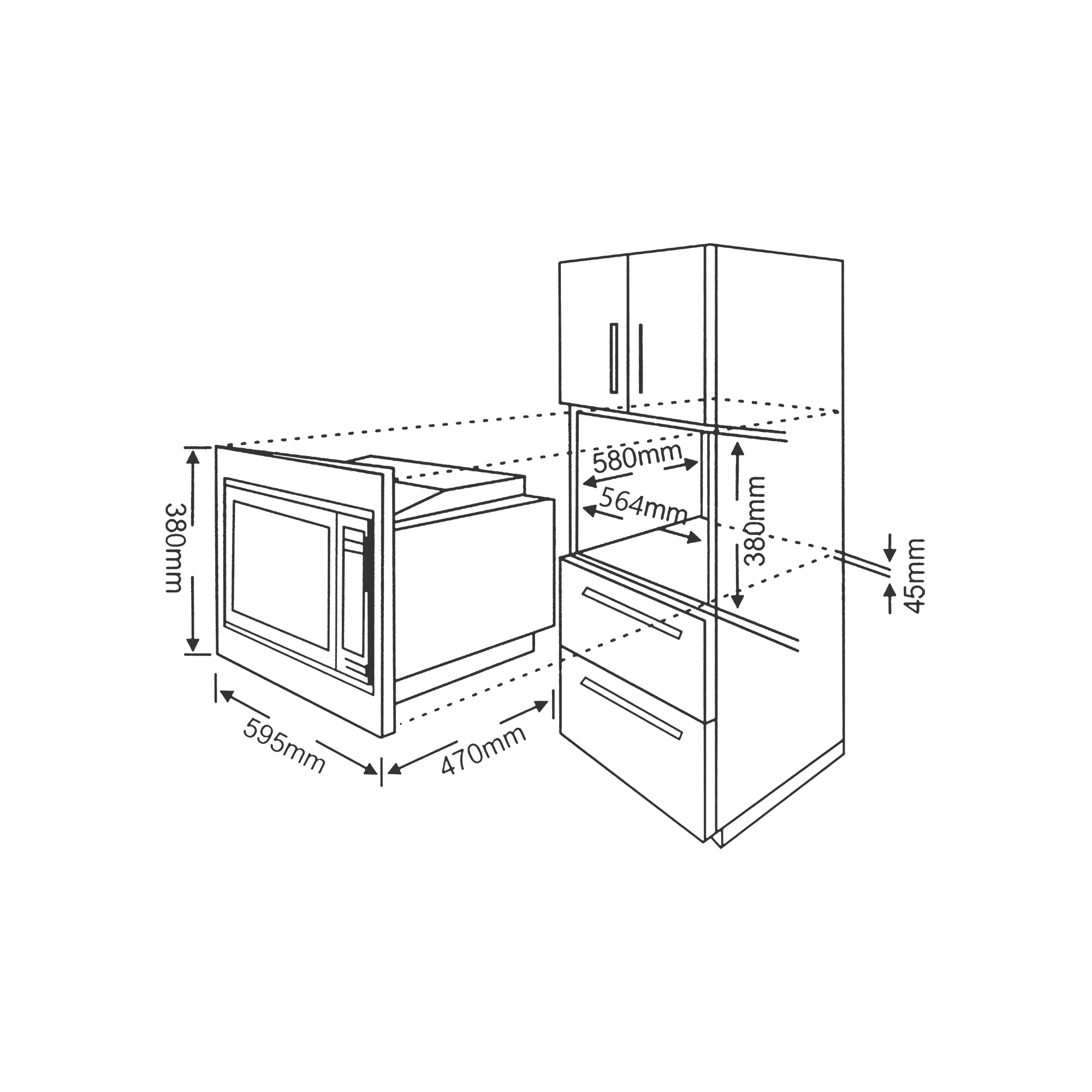 KAFF KMW HN6 BLK 28L Built-in Microwave with Grill: Dimensions and installation