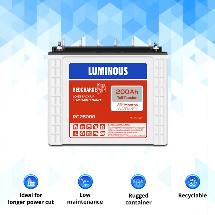 Luminous RC 25000 PRO 200 Ah Tall Tubular Battery: Product feature