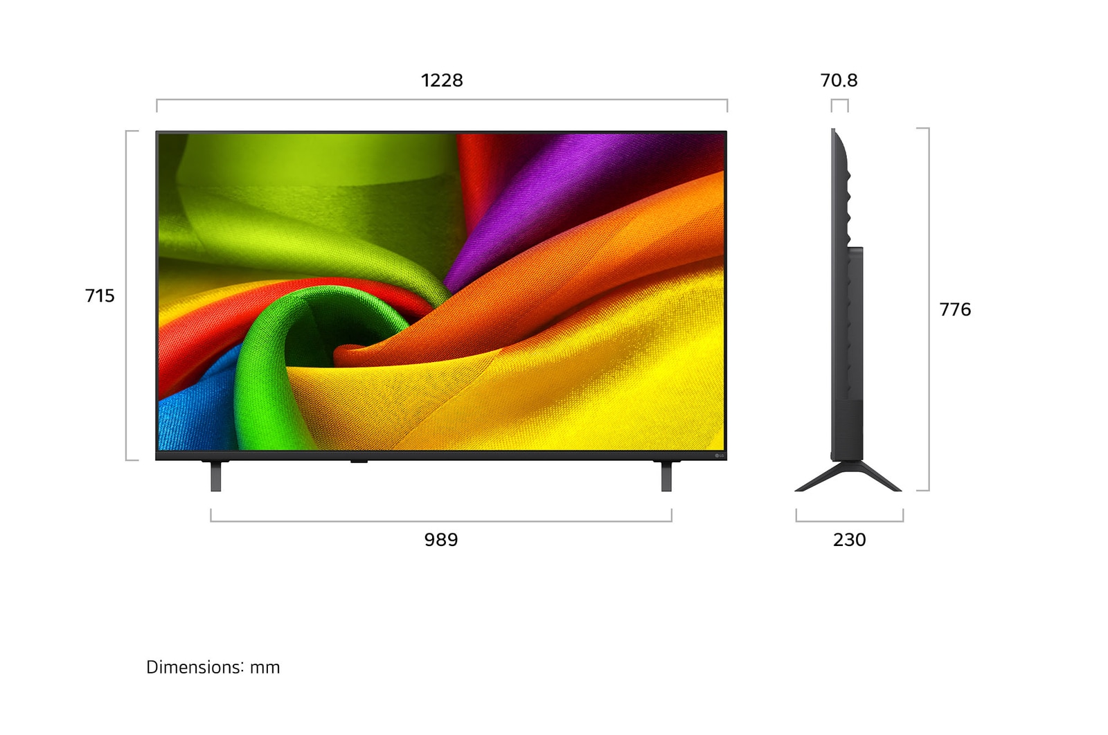 139 cm (55 inch) 4K AI Smart TV - 55NU880BPLA: Dimensions and installation