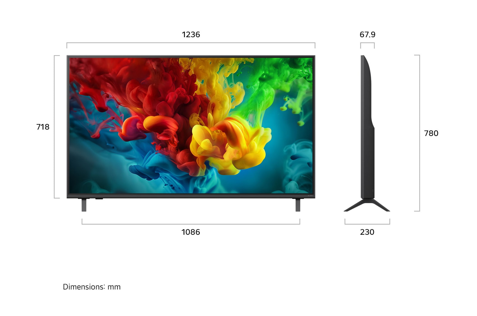 139 cm (55 inch) QNED evo Smart TV- 55QNED82BXA: Dimensions and installation