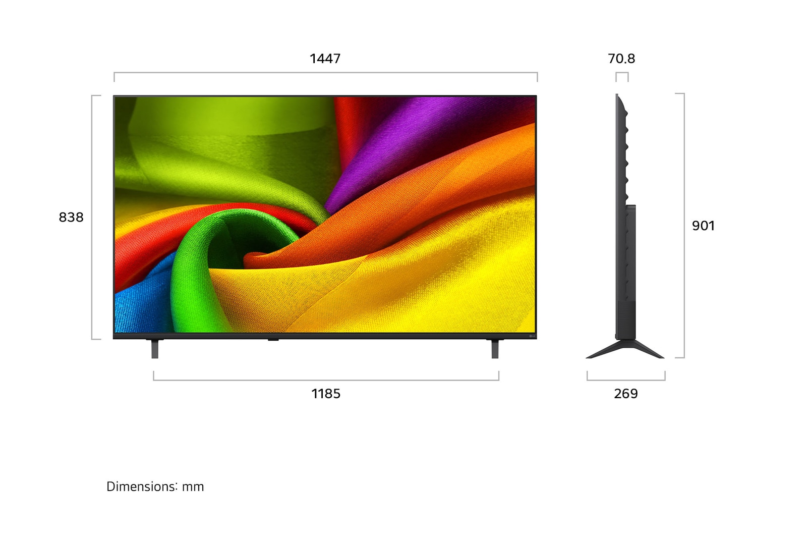 164 cm (65 inch) AI Smart TV - 65NU880BPLA: Dimensions and installation
