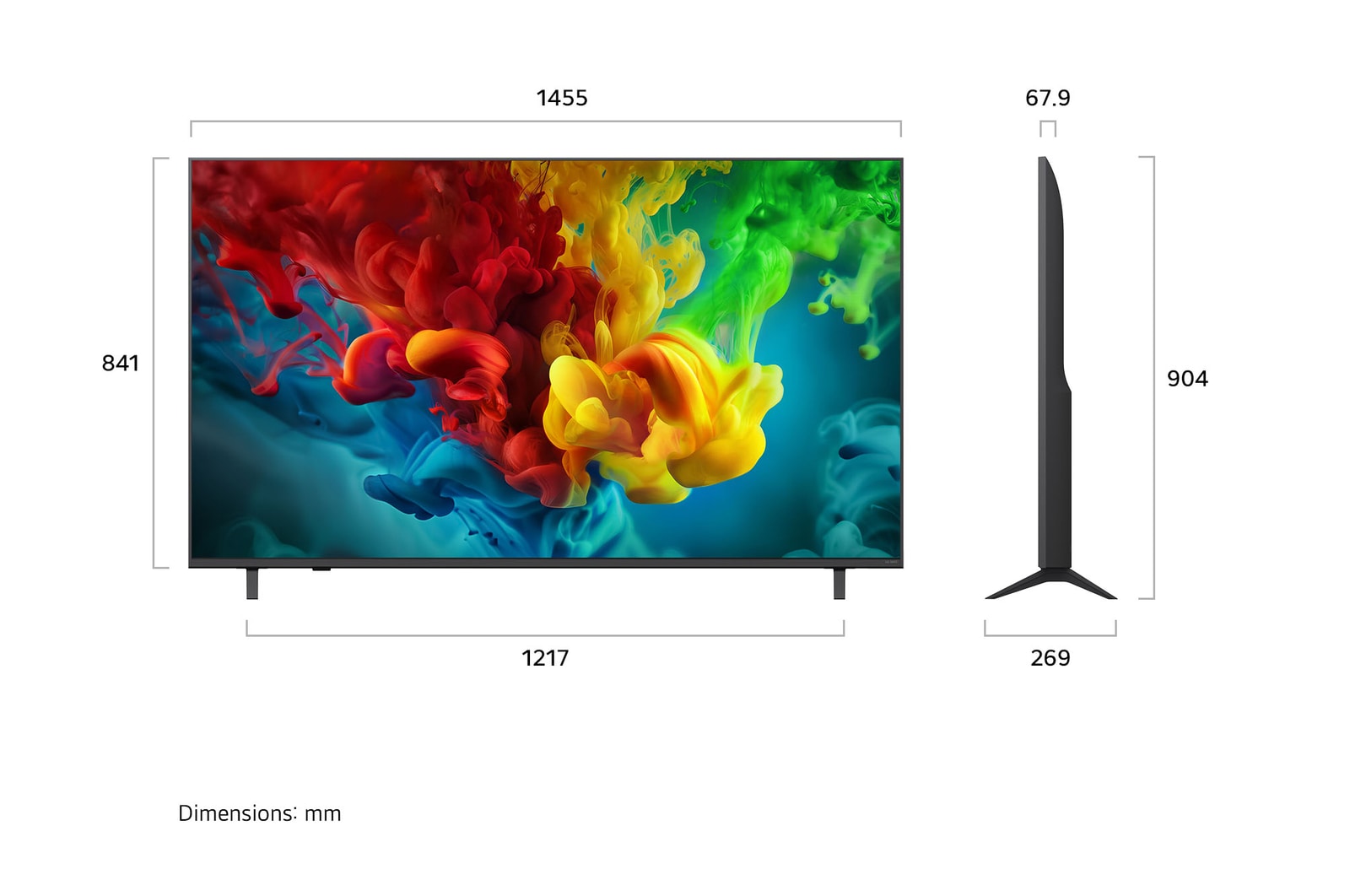 164 cm (65 inch) Mini LED TV 2026 - 65QNED82BXA: Dimensions and installation