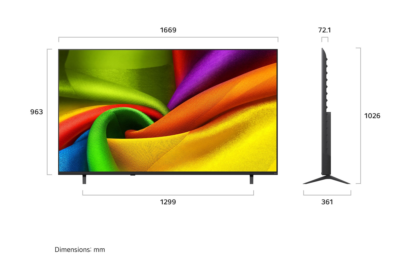 189 cm (75 inch) 4K AI Smart TV - 75NU880BPLA: Dimensions and installation