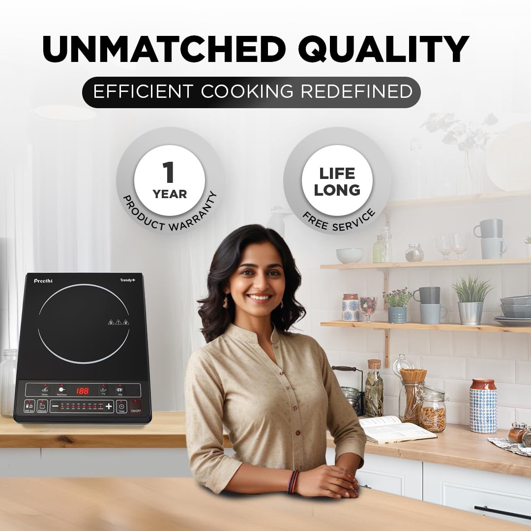 Preethi Trendy Plus 116 | 1600-Watt Induction Cooktop | Fast Gas-Free Cooking | No LPG Required | Preset Indian Menus | Black: Product feature
