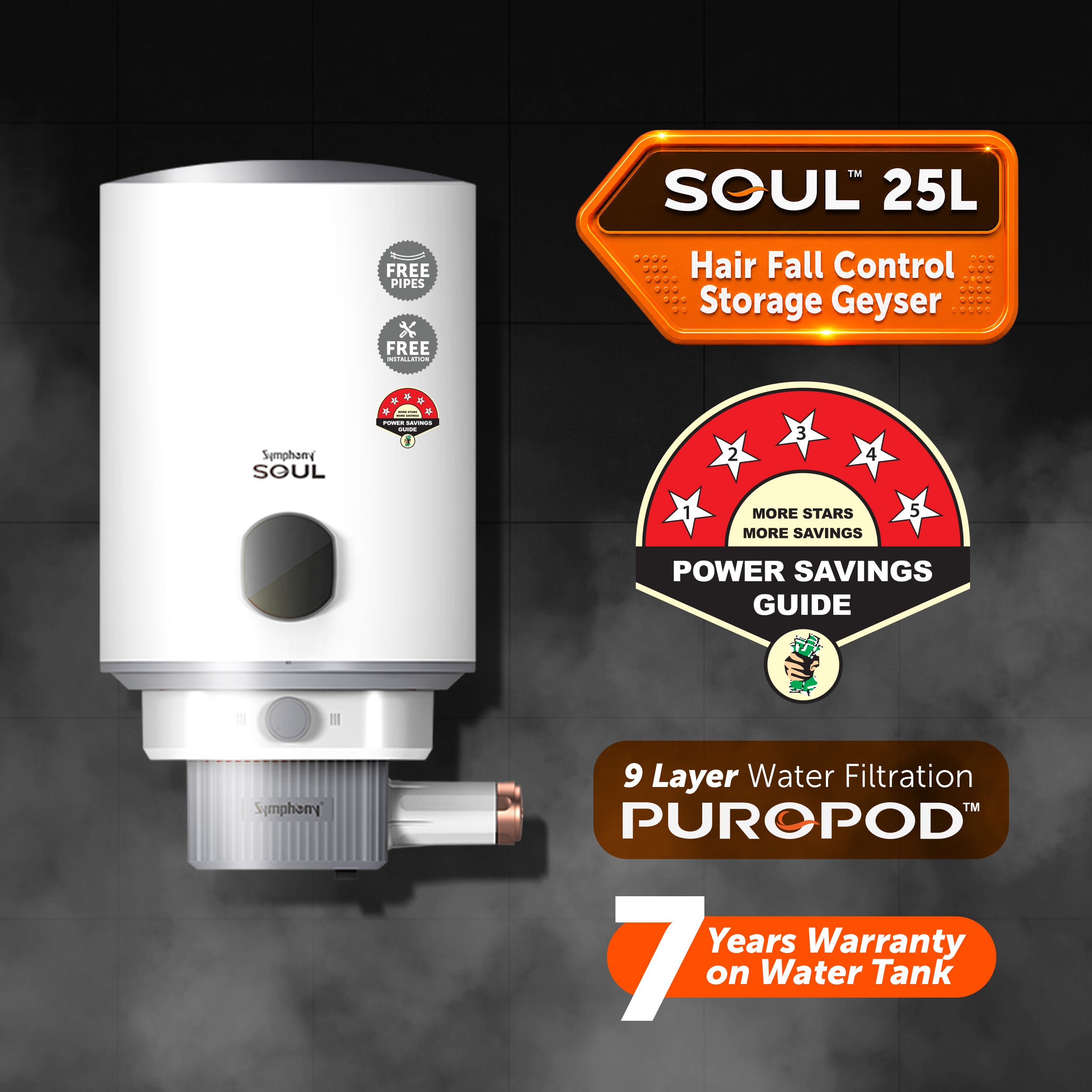 Symphony SOUL Hair Fall Control Storage Geyser - 25 Litres