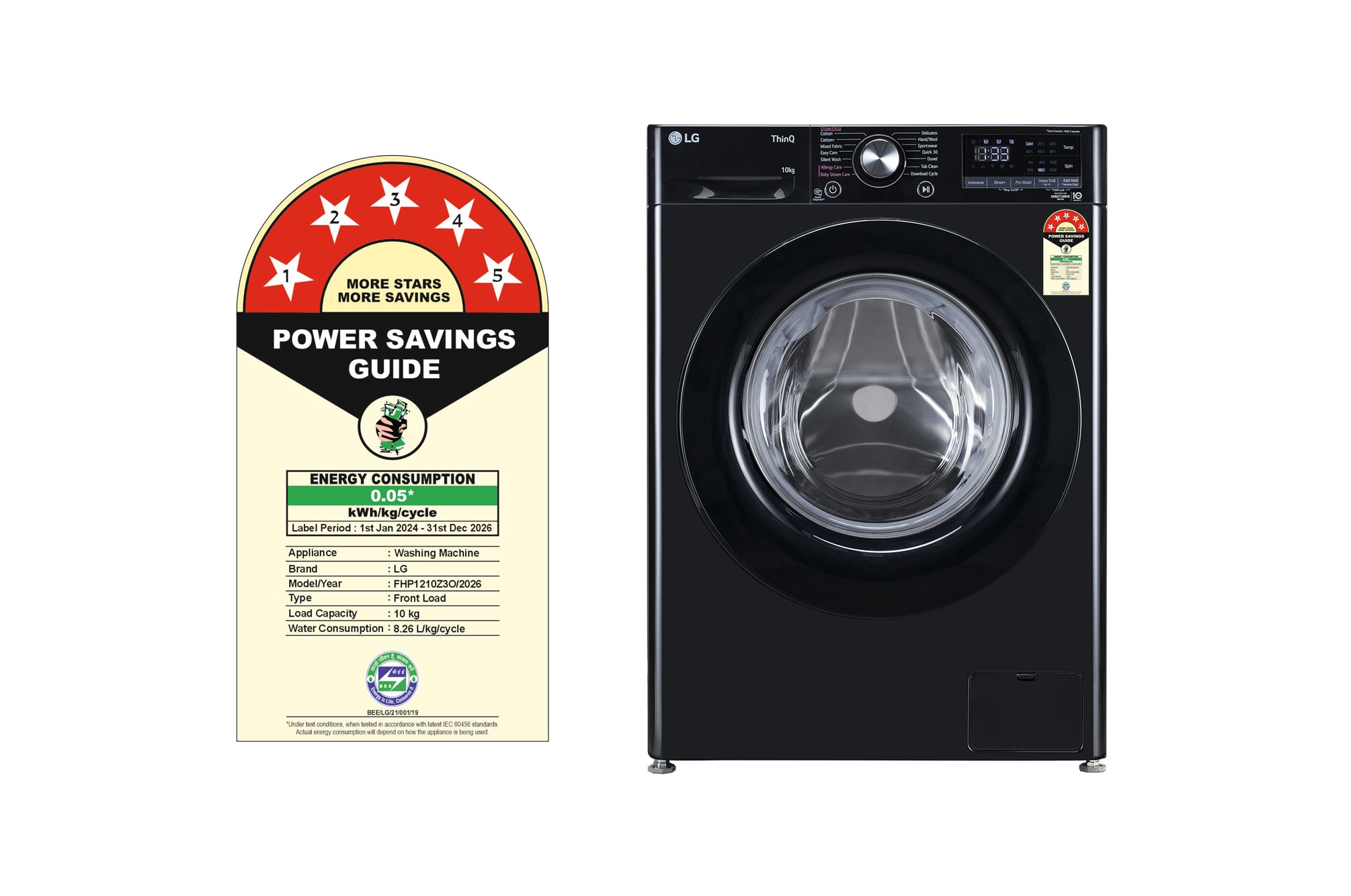 10 KG Front Load Washing Machine, Smart Diagnosis, AI Direct Drive, 6 Motion DD, Onyx Black, 5 Star - manufacturer_details_energy_label