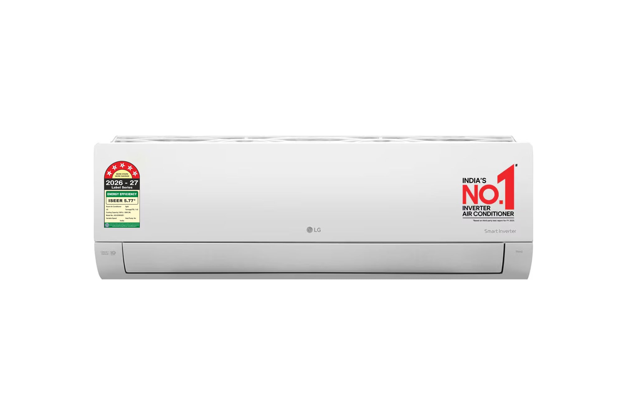 LG 5 Star (1.5) Split AC, AI Convertible 6-in-1, AI Dual Inverter, Diet Mode+, Viraat Mode, 100% Copper Tubes, 5.1 kW, 2026 Model - AS-Q19KNZE1